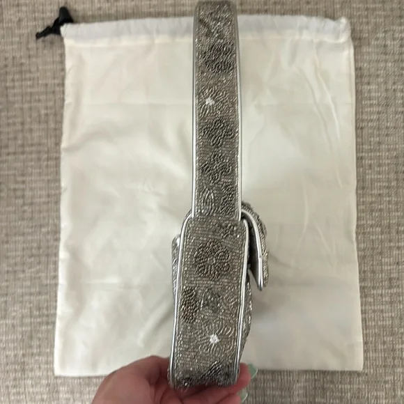 STAUD Tommy Beaded Flap Shoulder Bag (NWOT) - Silver Garden Party